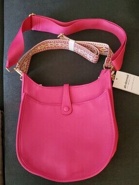 Ah-Dorned Pink Vegan  Pebbled Leather Crossbody with 2 Decorative Guitar Straps